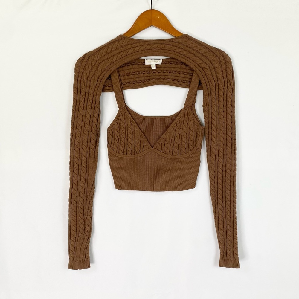 Ronny Kobo Lyra Camisole and‎ Shrug Set Cable Knit Cut Out Sweater Size Small